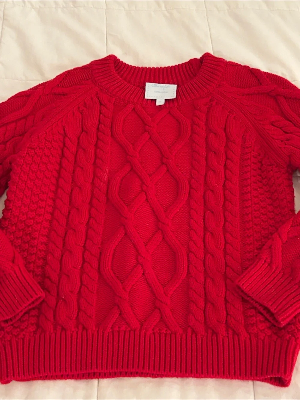 Kids Sz Red 💯 cotton Cable Knit Sweater - like new condition